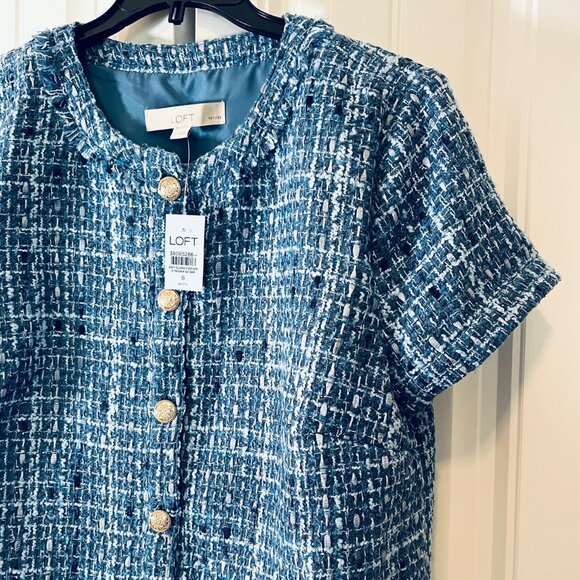 LOFT petite Tweed Mini Pocket Dress in Blue (8P) New with Tag - Picture 6 of 10